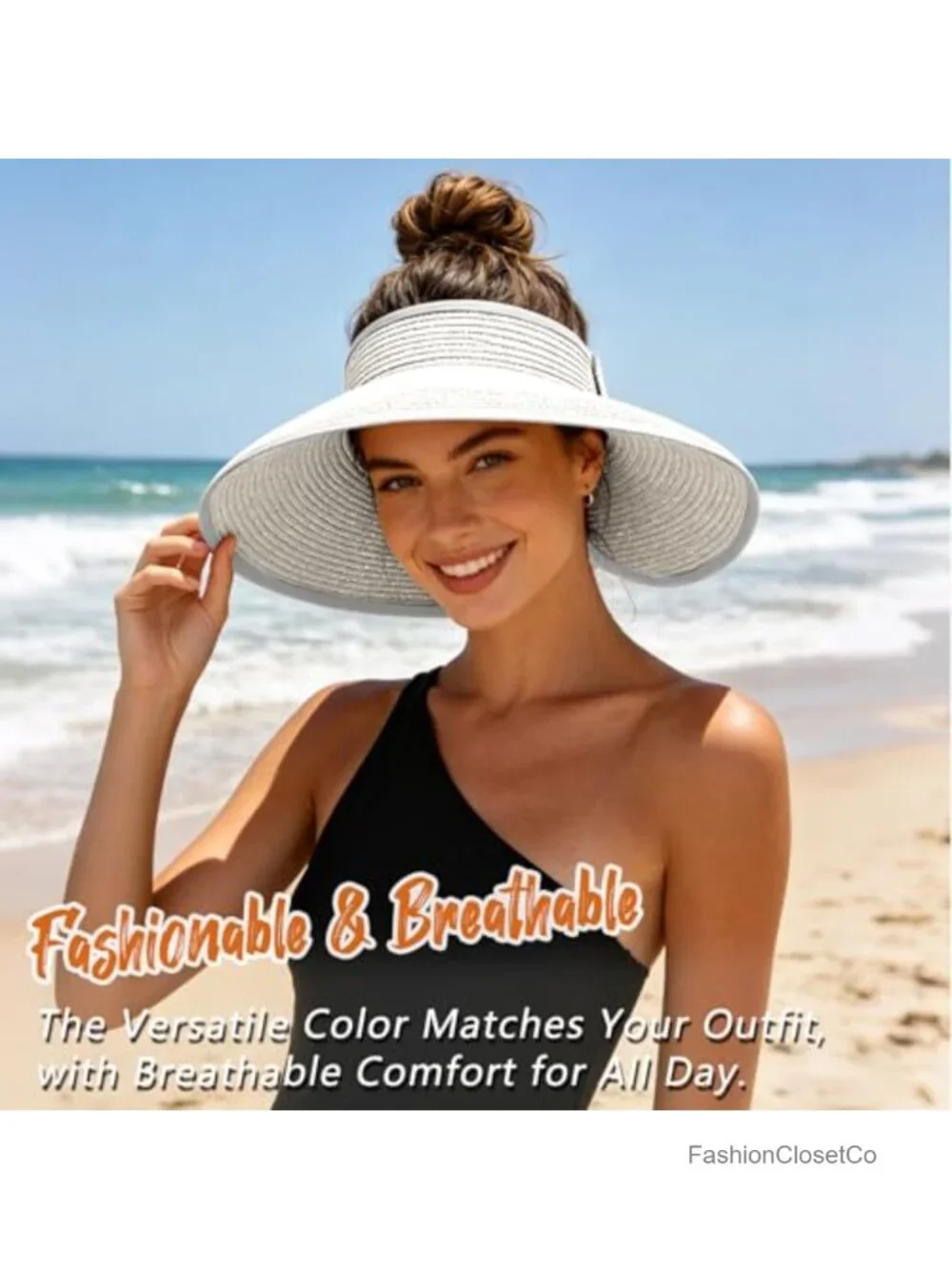 Wide Brim Straw Visor Sun Hat UPF 50+ Foldable Packable